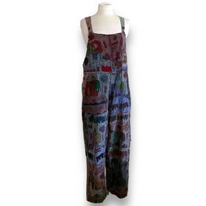 Vintage 90s Womens Patchwork Overalls S/M Sacred Threads Boho Embroidered Hippie